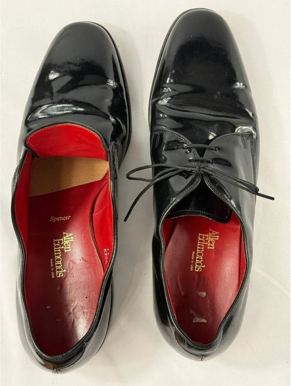 Allen Edmonds Spencer Patent Leather Derby Shoes Black 11 A Narrow USA Tuxedo